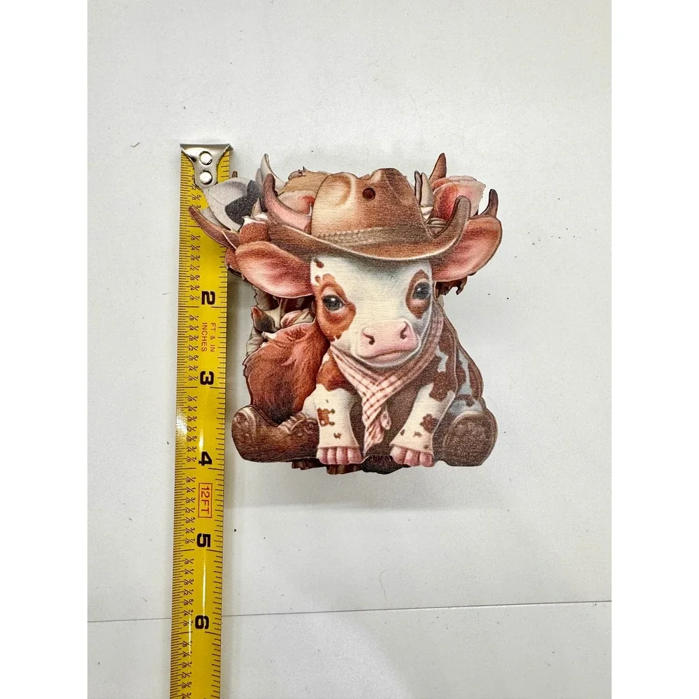 Highland Cow Wooden Ornaments Set Farmhouse Cattle Decor Jute Twine Garland 20pc